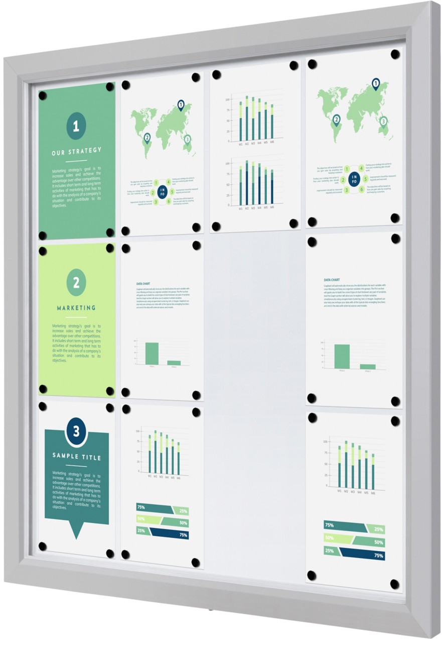 SHOWDOWN Vitrine Magnetisch 12 x A4 Wandmontage Abschließbar Outdoor 97 (B) x 101,2 (H) cm Silber