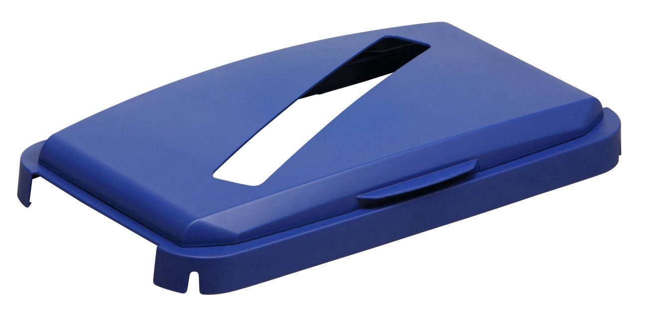 Durable 60L Bin Lid - Blue - Slot Cut-Out Hinged Lid - Image 11