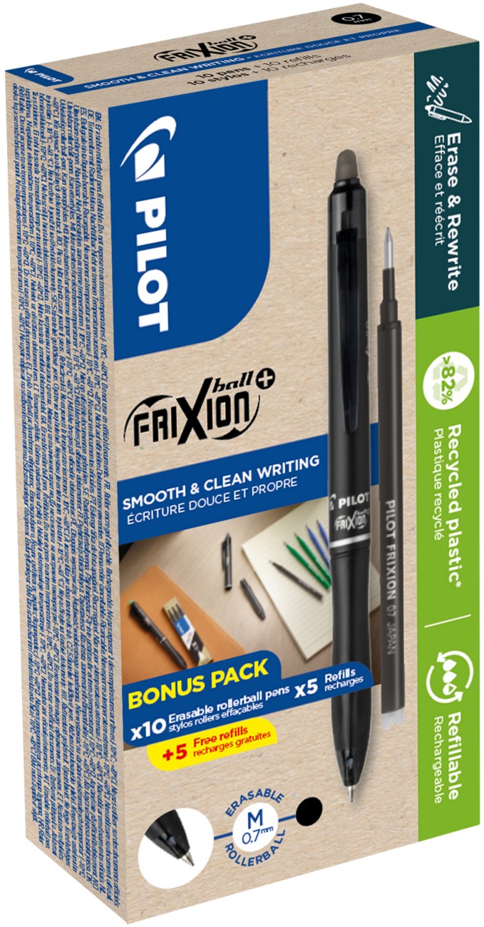 Pilot Greenpack Frixion Ball Erasable Black Pen & Refills Pack 10 - Image 3