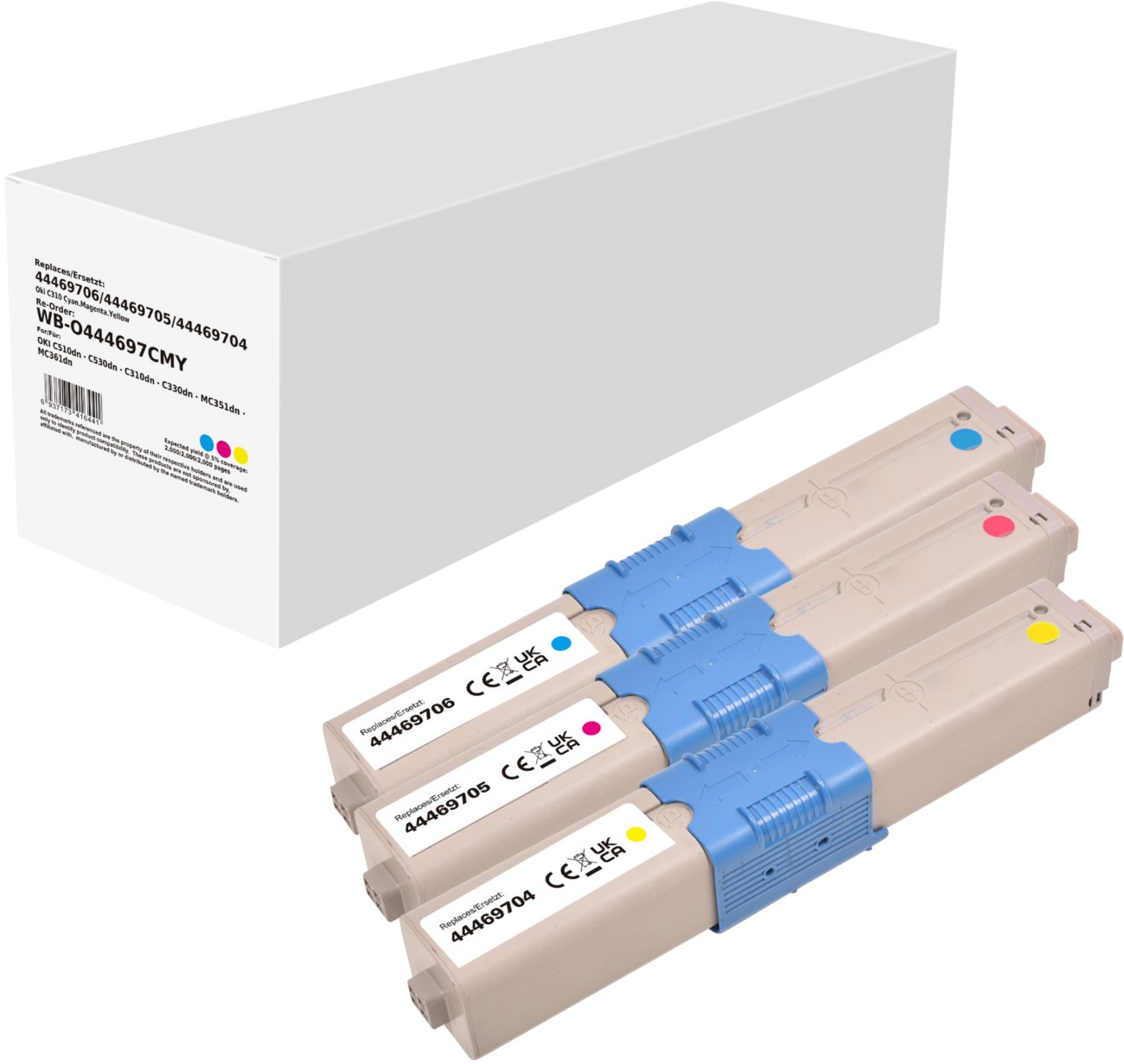 Kompatible OKI Tonerkartusche Cyan, Magenta, Gelb 3er-Pack