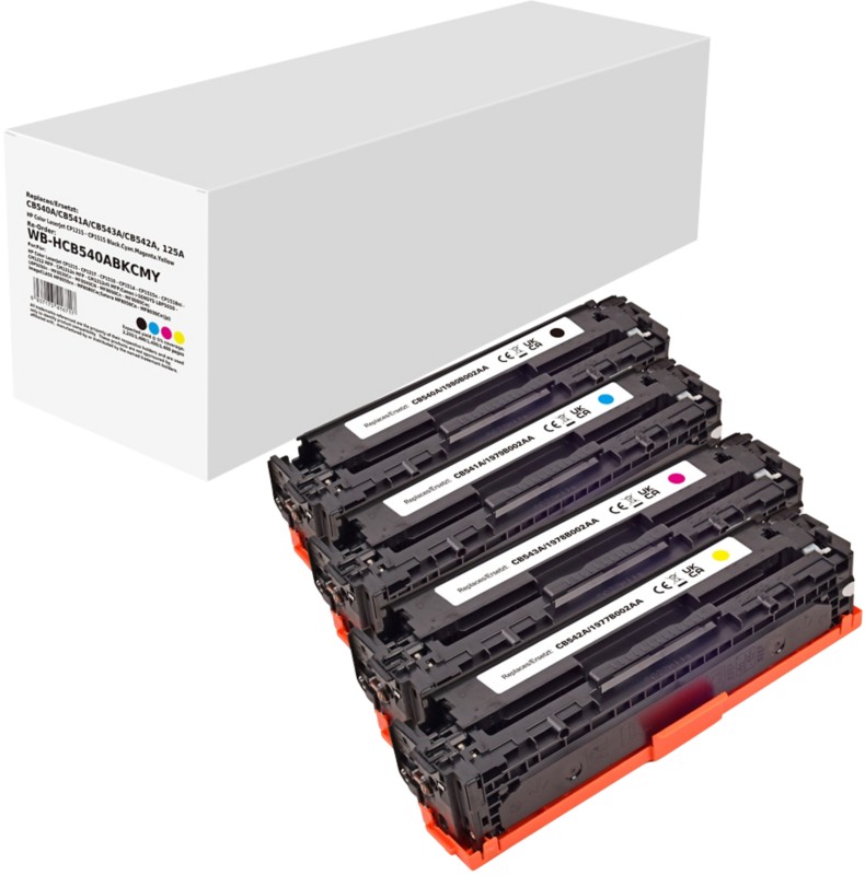 CB540A/CB541A/CB543A/CB542A Kompatible HP Tonerkartuschen Schwarz, Cyan, Magenta, Gelb 4er-Pack
