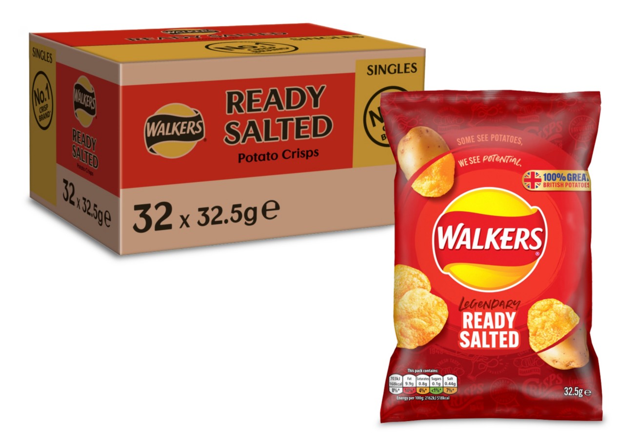 Walkers Crisps Ready Salted Pack 32.5 G Pack Of 32