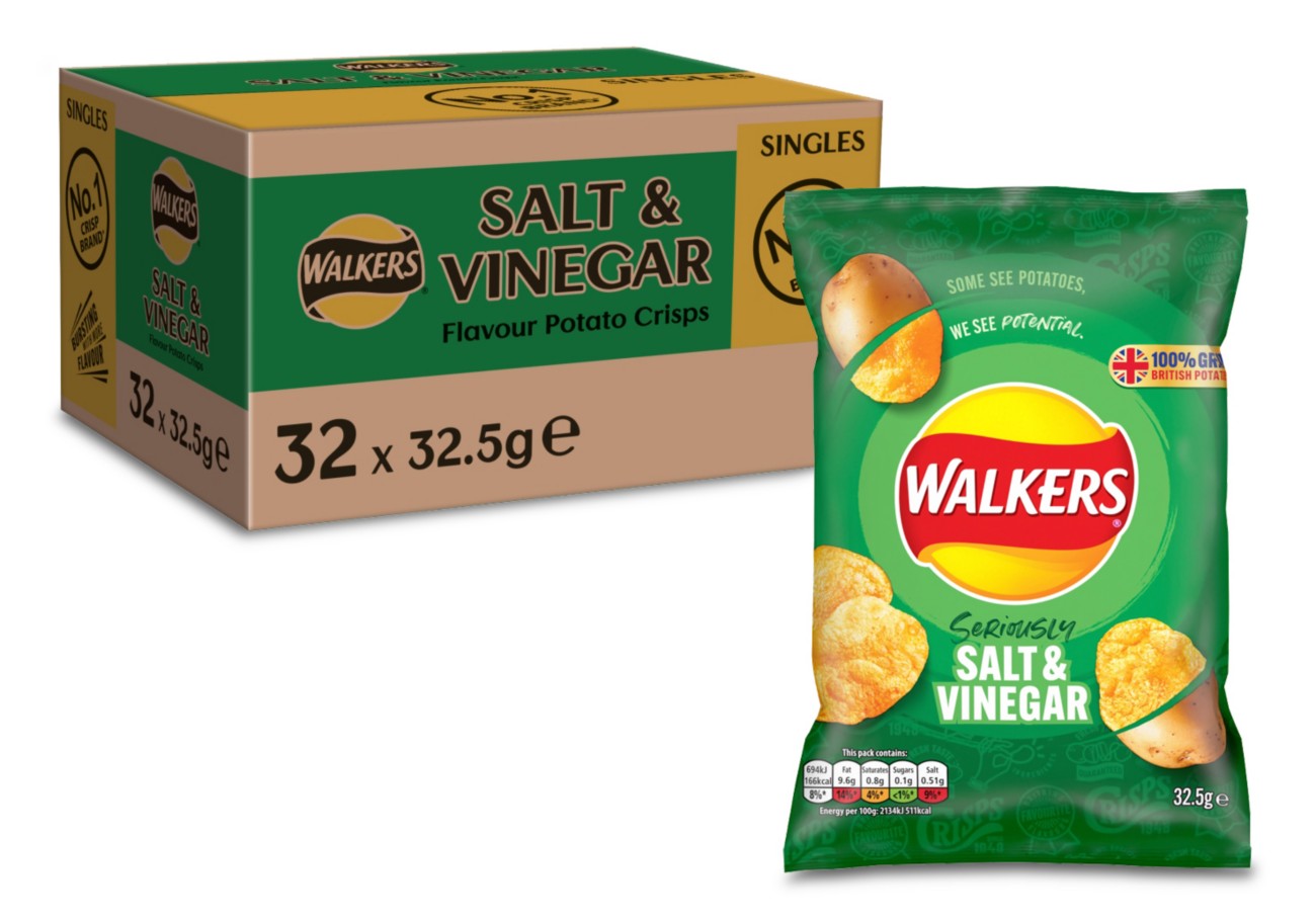 Walkers Crisps Salt & Vinegar 32.5 G Pack Of 32