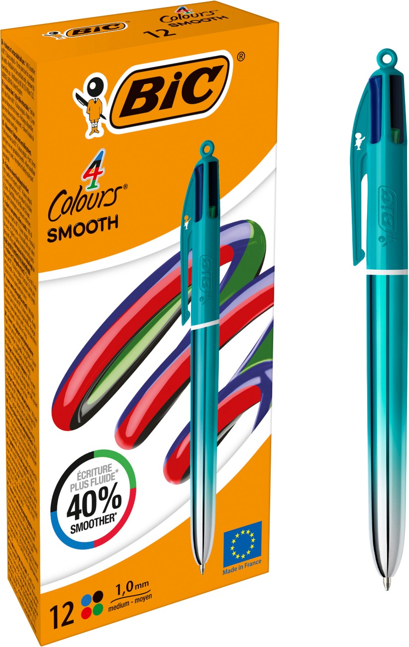 Bic 4 Colours Smooth Retractable Ballpoint Pen Multicolour 0.32 Mm Medium Ballpoint Refillable