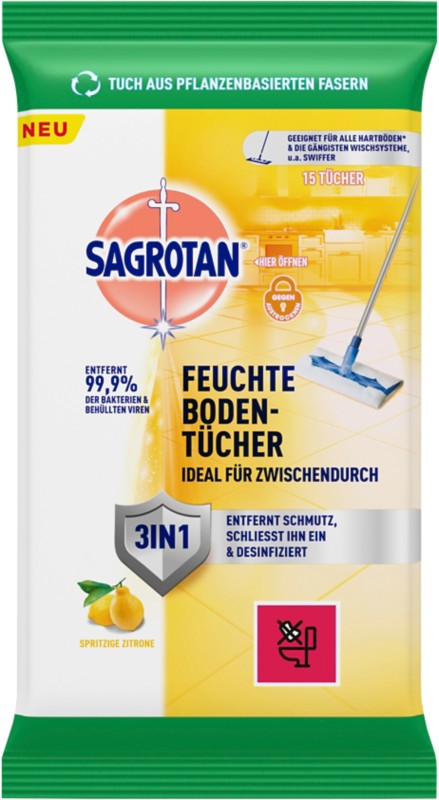 Thumbnail - Sagrotan Antibakteriell Bodenwischtücher 3270370 Citrus 15 Blatt