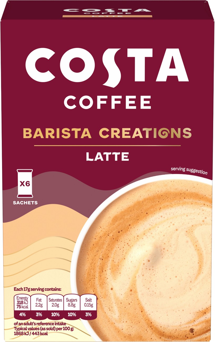 Costa Coffee Barista Creations Instant Coffee Sachets Latte 17 G Pack Of 6