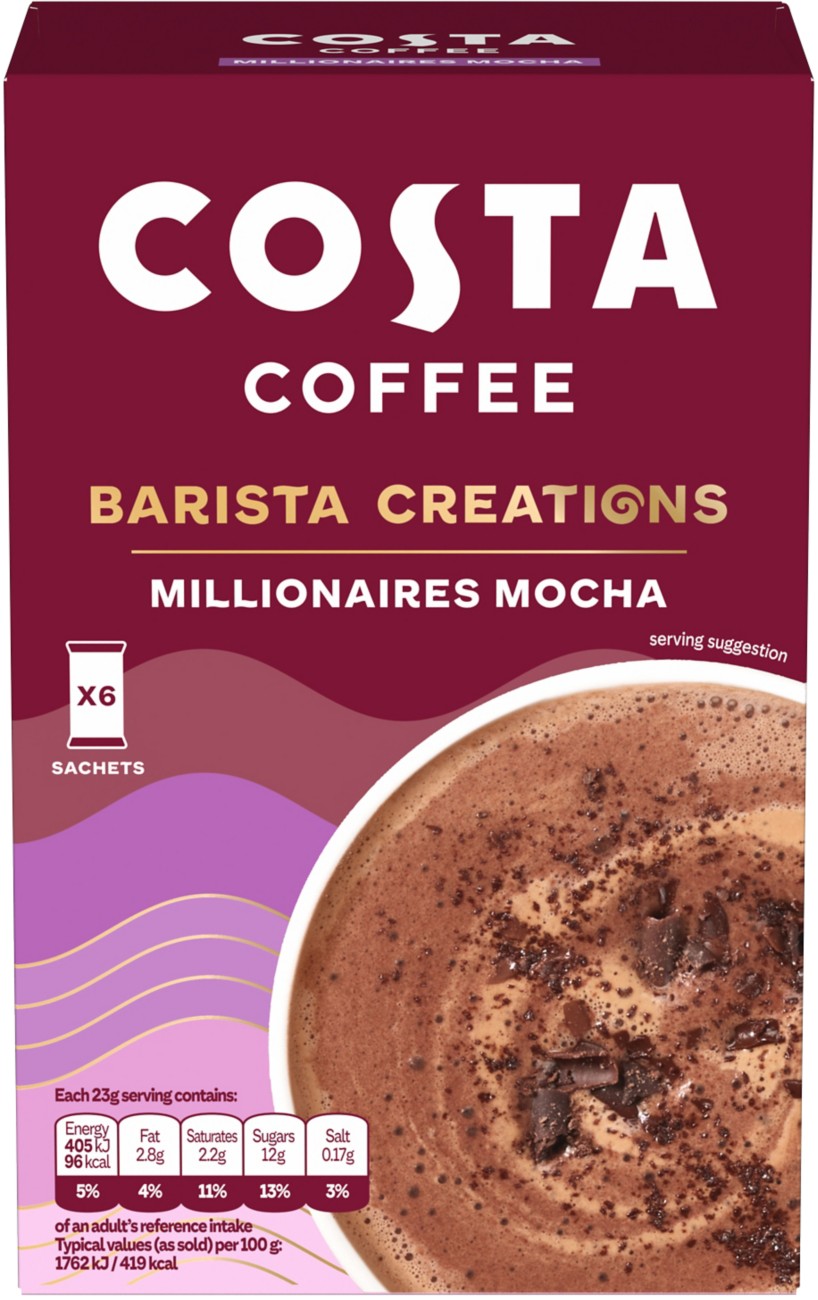 Costa Coffee Barista Creations Instant Coffee Sachets Caffe Mocha Millionaires 23 G Pack Of 6