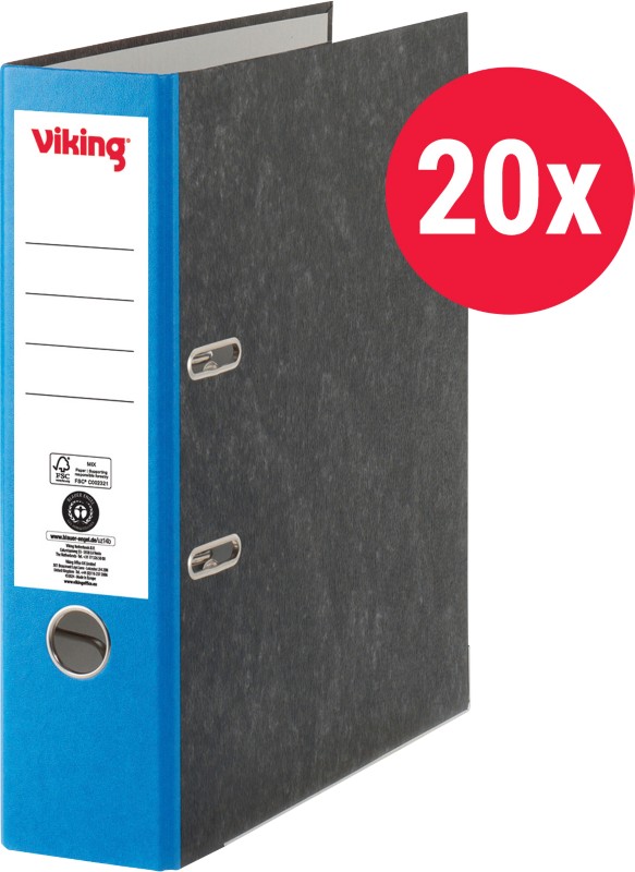 Viking Breit Ordner DIN A4 80 mm Dunkelblau, Schwarz 2 Ringe Pappkarton Wolkenmarmor Hochformat 20 Stück