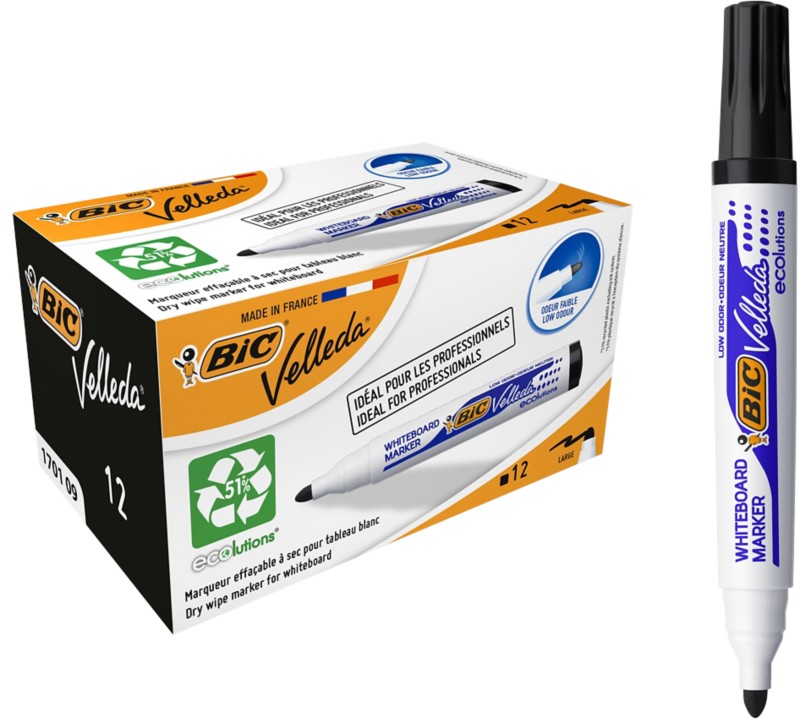 BIC Whiteboard-Marker 1701 Rundspitze 1,4 mm Schwarz 12 Stück