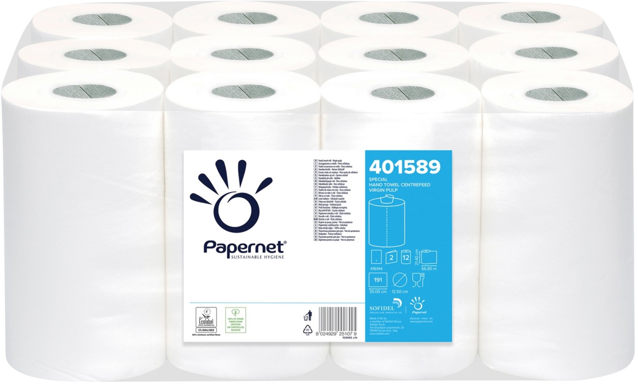 Papernet Special Paper Hand Towels Centrefeed Rolled White 2 Ply 67 M 401589 191 Sheets Pack Of 12