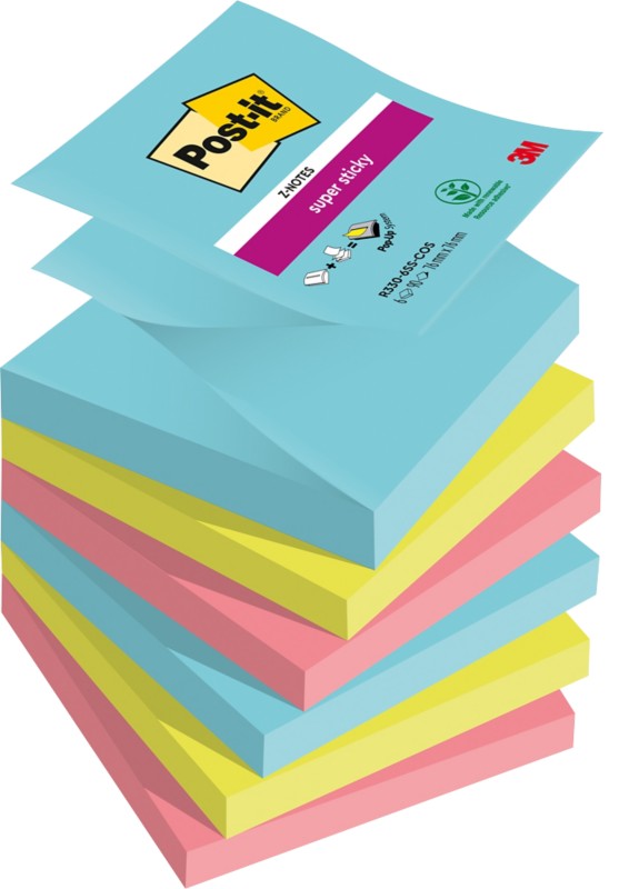 Post-it Cosmic Super Sticky Z-Notes 76 x 76 mm Farbig Sortiert Quadratisch 6 Stück à 90 Blatt