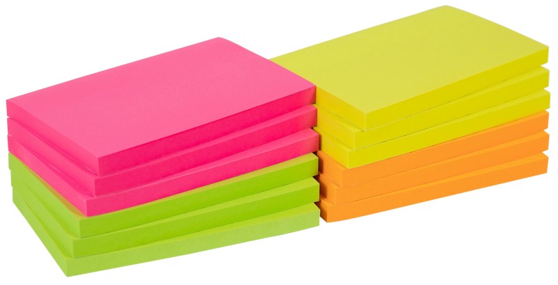 Image of Office Depot Haftnotizen 127 x 76 mm Farbig sortiert Neon 12 Blöcke à 100 Blatt