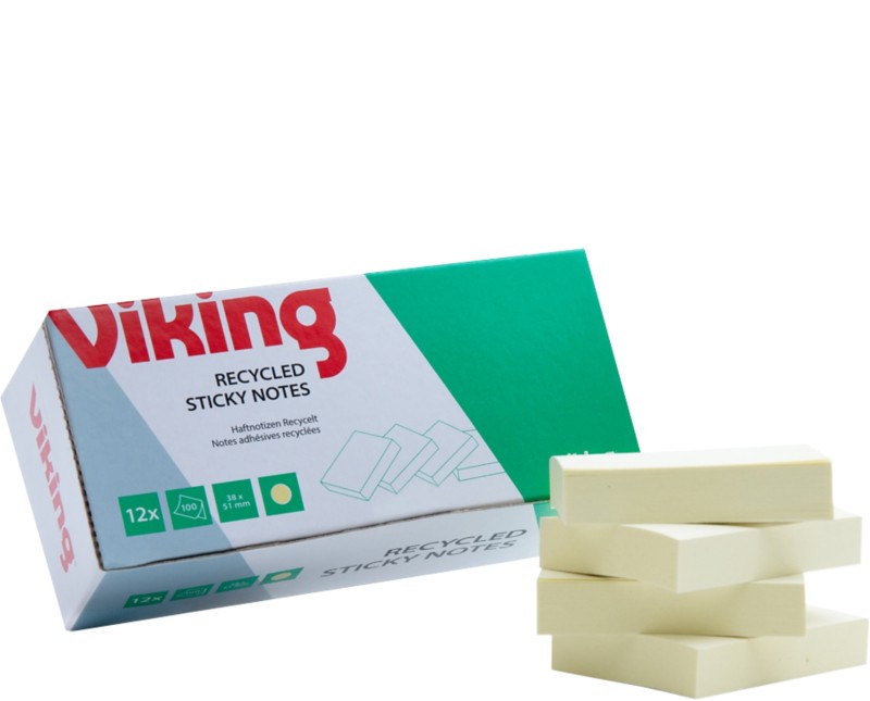 Viking Green Line 80% Recycelt Haftnotizen Quadratisch 38 x 51 mm Blanko Gelb 12 Stück à 100 Blatt