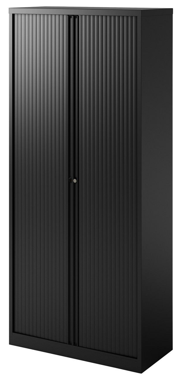 Bisley Tambour Cupboard Steel 4 Shelves Lockable 1,000 X 470 X 1,985 Mm Black