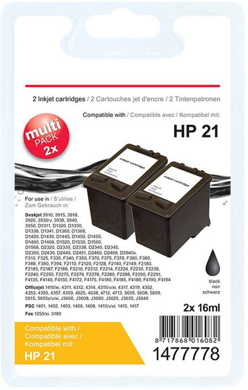Viking 21 Kompatibel HP Tintenpatrone C9351AE Schwarz Duopack 2 Stück