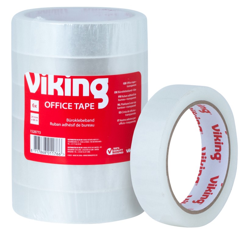 Viking Büroklebeband Großer Kern Easy Tear Polypropylen 24mm x 66m Transparent 6 Rollen