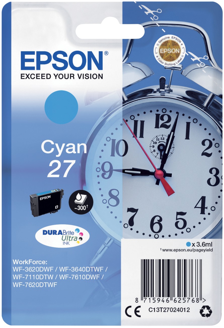 Epson 27 Alarm Clock DURABrite Ultra Ink Cartridge Cyan C13T27024012 - Image 9