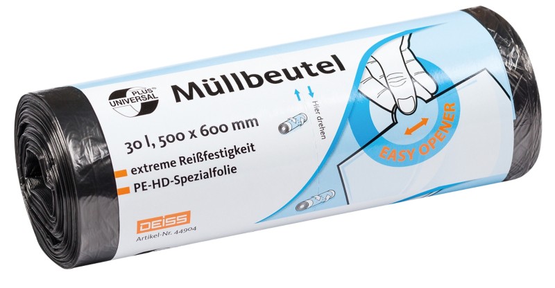 Thumbnail - DEISS Universal Plus Leichte Belastung Müllsäcke 30 L Recycled Grau PE (Polyethylen) 5 Mikron 50 Stück