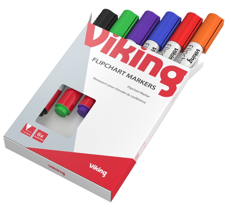 Viking Flipchart Marker Mittel Rundspitze 1 - 3 mm Farbig sortiert 6 Stück