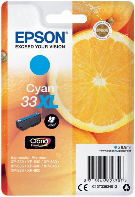 Epson 33XL Original Tintenpatrone C13T33624012 Cyan