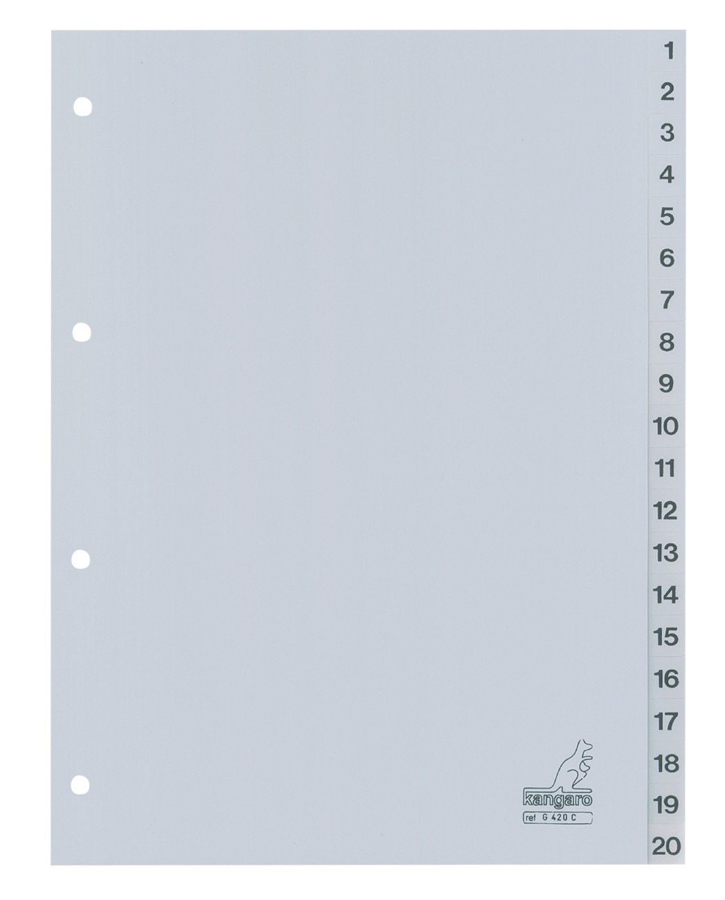 KANGARO 1 bis 20 Zahlenregister DIN A4 Grau 20-teilig PP (Polypropylene) 4 Löcher G420C