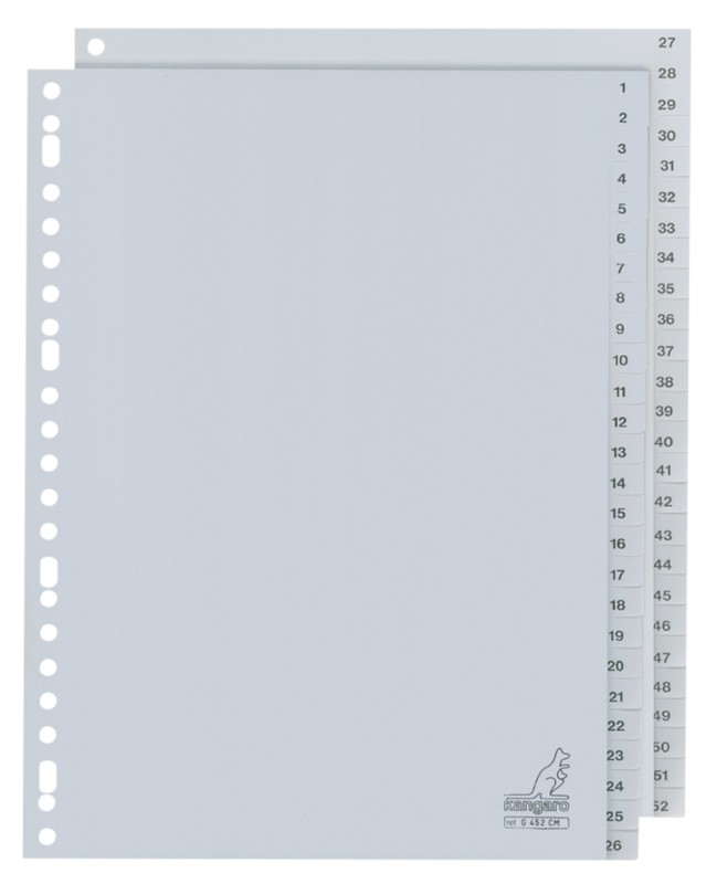 KANGARO 1 bis 52 Blanko Register DIN A4 Grau 10-teilig PP (Polypropylene) 23 Löcher G452CM