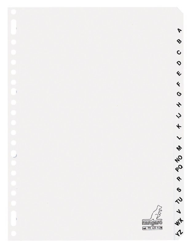 KANGARO A - Z Blanko Register DIN A4 Weiß 20-teilig 190 g/m² Pappkarton 23 Löcher PK420AZM