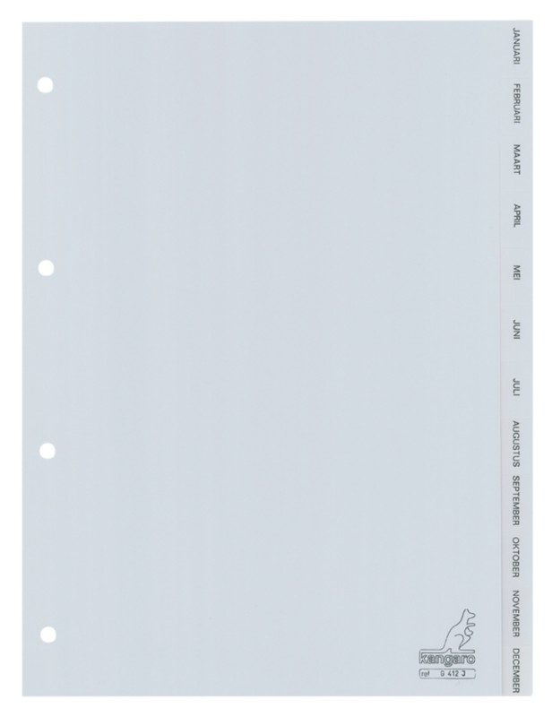 KANGARO Jan - Dez Alphabetische Register DIN A4 Grau 10-teilig PP (Polypropylen) 4 Löcher G412J