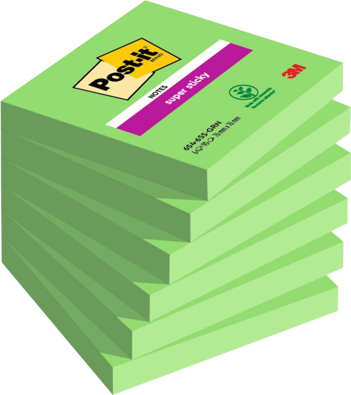 Thumbnail - Post-it Super Sticky Haftnotizen 76 x 76 mm Grün Quadratisch 6 Stück à 90 Blatt