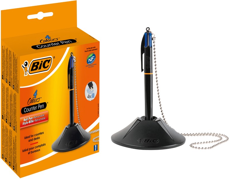 BIC 4 Colours Desk Einziehbar Kugelschreiber mit Ständer Blau 0.4 mm Mittel Kugelschreiber Nachfüllbar