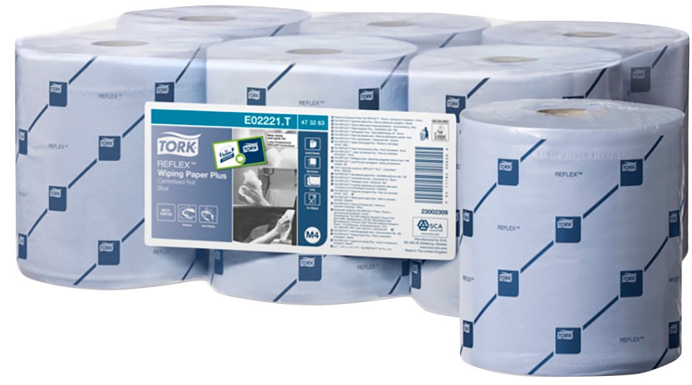 Tork M4 Reflex Wiping Paper Roll Blue 2 Ply 6 Rolls Of 429 Sheets
