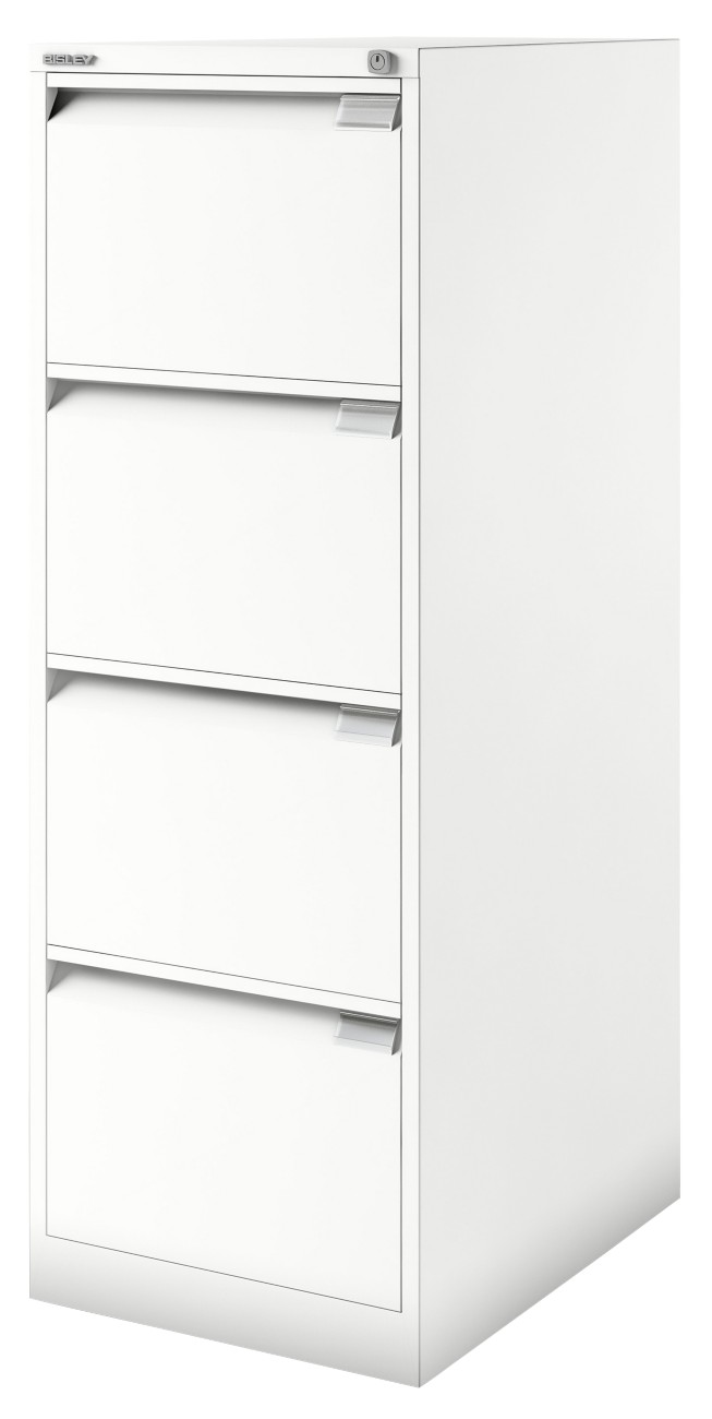 Bisley Steel Filing Cabinet 4 Drawers Lockable 470 X 622 X 1,321 Mm Chalk White