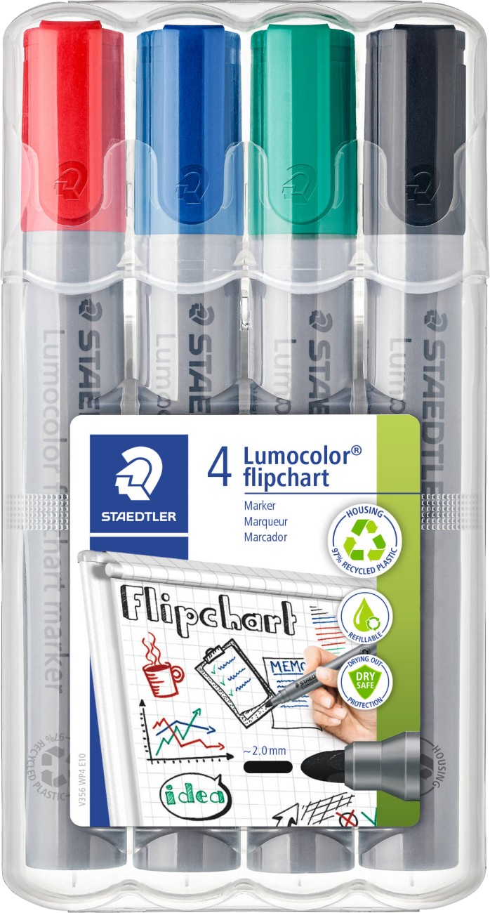 Staedtler Lumocolor 356 Flipchart Marker Medium Bullet - Assorted Refillable Pack Of 4
