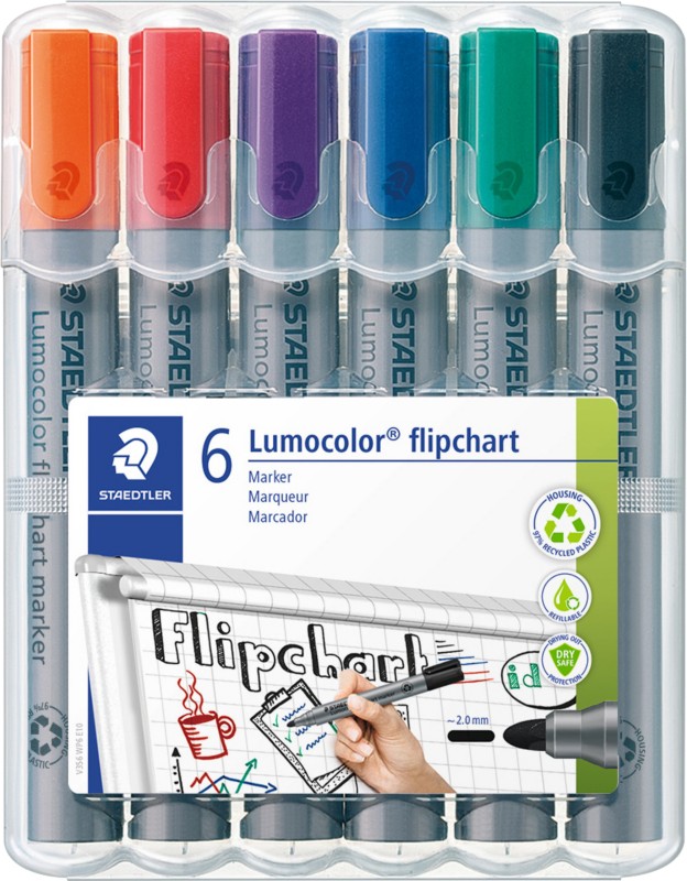 Thumbnail - STAEDTLER Lumocolor 356 Flipchart Marker Mittel Rundspitze - Farbig sortiert Nachfüllbar 6 Stück