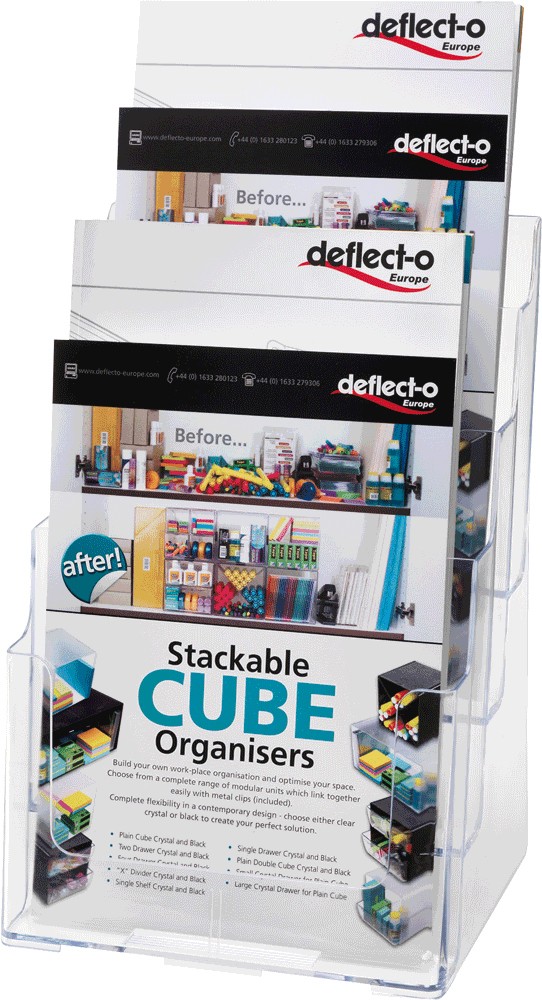 Deflecto Literature Display 4 Panels A4 Ps (Polystyrene) Transparent