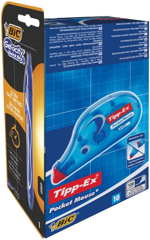 Tipp-Ex Korrekturroller Mouse 4.2 mm x 10 m Weiß 10 Stück + GRATIS 1 BIC Gelocity Quick Dry