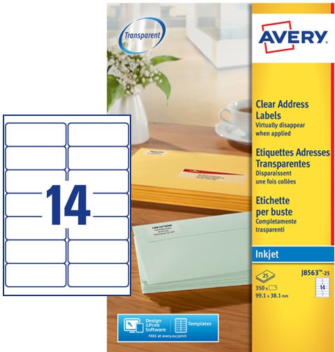 AVERY Zweckform Abziehhilfe QuickPEEL Adressetiketten J8563-25 Selbsthaftend DIN A4 Transparent 99,1 x 38,1 mm 25 Blatt ...