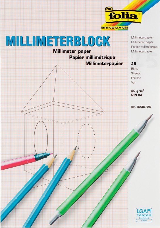 Folia DIN A3 Millimeterblock Weiß 80 g/m² 25 Blatt