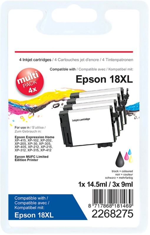 Viking 18XL Kompatibel Epson Tintenpatrone C13T18164012 Schwarz, Cyan, Magenta, Gelb Multipack 4 Stück