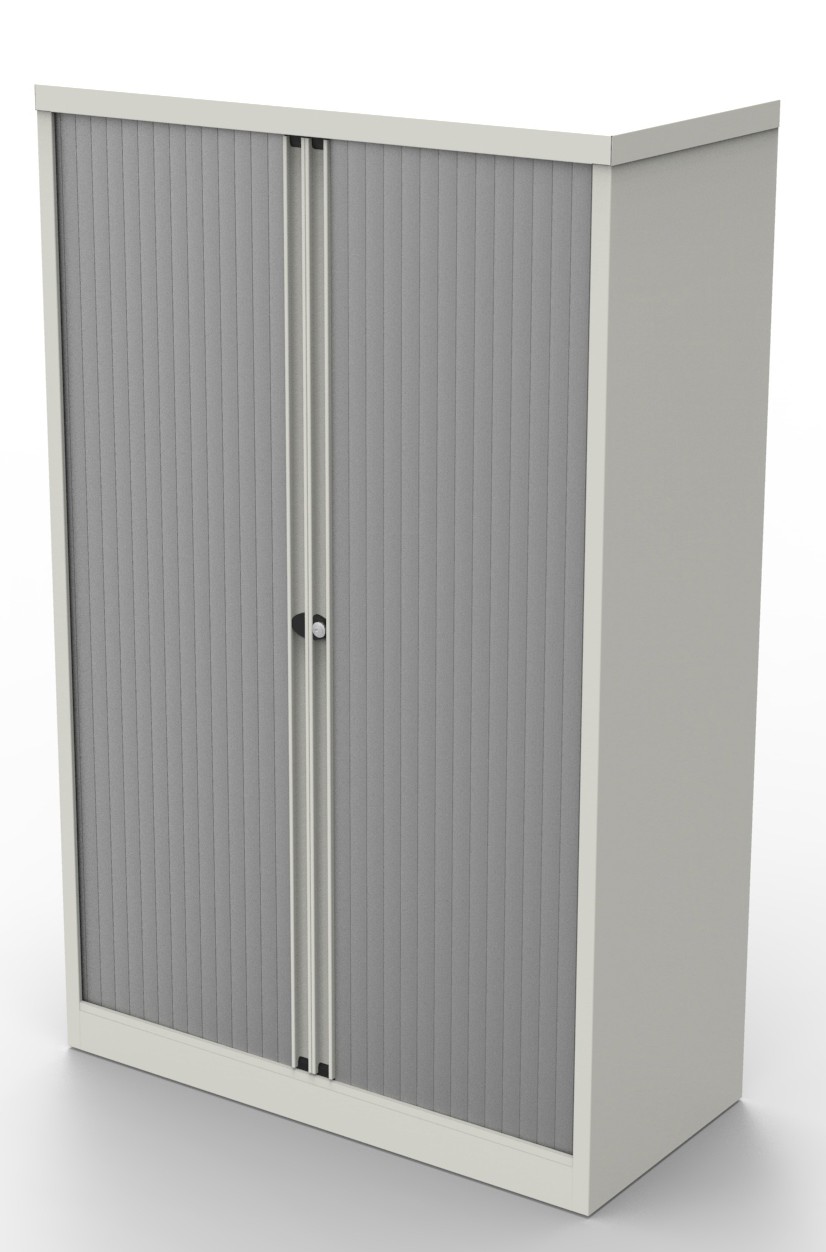 Bisley Tambour Cupboard Steel 3 Shelves Lockable 1,000 X 470 X 1,585 Mm White