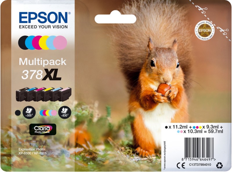 Epson 378XL Original Tintenpatrone C13T37984010 Schwarz, Cyan, Hellcyan, Magenta, Hellmagenta, Gelb Multipack 6 Stück