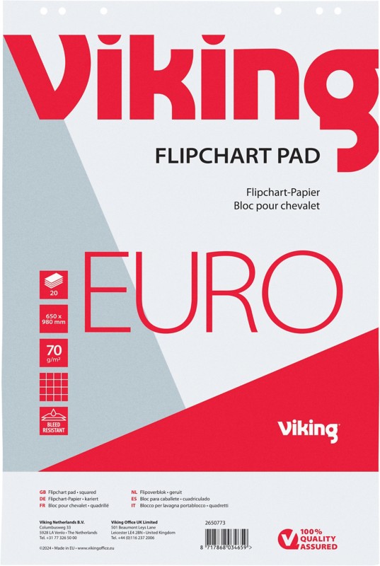 Viking Flipchart-Papier Kariert Euro 20 Seiten 5 Stück à 20 Blatt