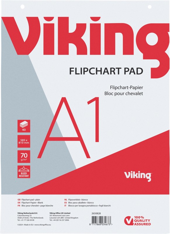 Viking Flipchart-Papier Blanko DIN A1 70 g/m² 5 Stück à 40 Blatt