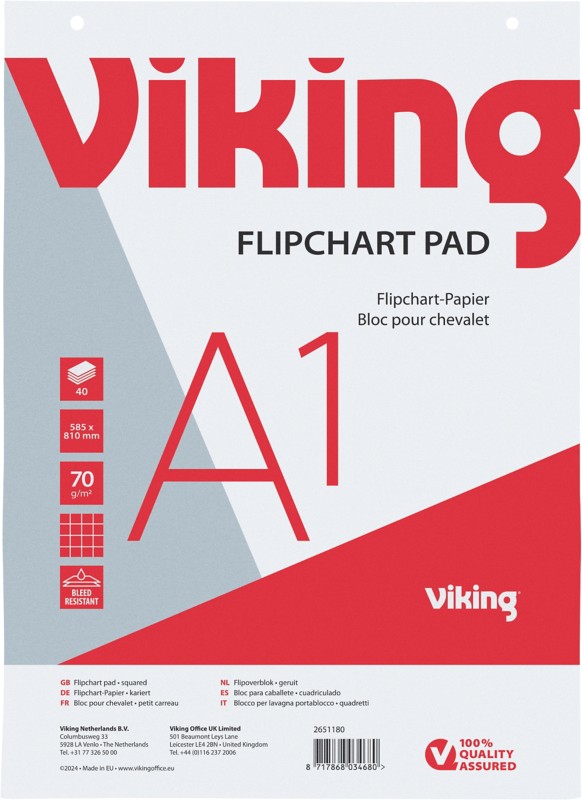 Viking Flipchart-Papier Kariert DIN A1 70 g/m² 5 Stück à 40 Blatt