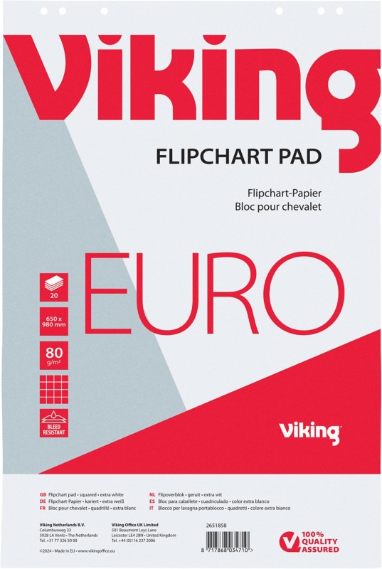 Viking Flipchart-Papier Euro 80 g/m² Kariert 20 Seiten 5 Stück à 20 Blatt