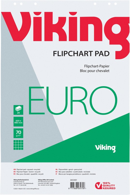 Viking Recycling Flipchart-Papier Kariert Euro 70 g/m² 5 Stück à 20 Blatt