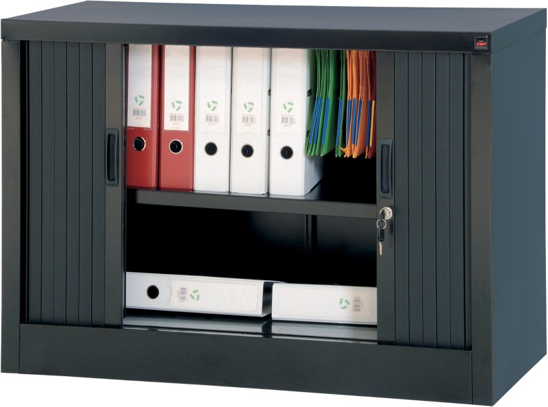 Realspace Tambour Cupboard Lockable with 1 Shelf Steel 1000 x 450 x 700mm Black
