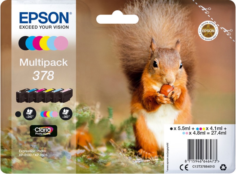 Thumbnail - Epson 378 Original Tintenpatrone C13T37884010 Schwarz, Cyan, Hellcyan, Hellmagenta Magenta, Gelb Multipack 6 Stück