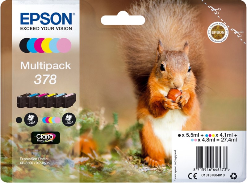 Epson 378 Original Tintenpatrone C13T37884010 Schwarz, Cyan, Hellcyan, Hellmagenta Magenta, Gelb Multipack 6 Stück