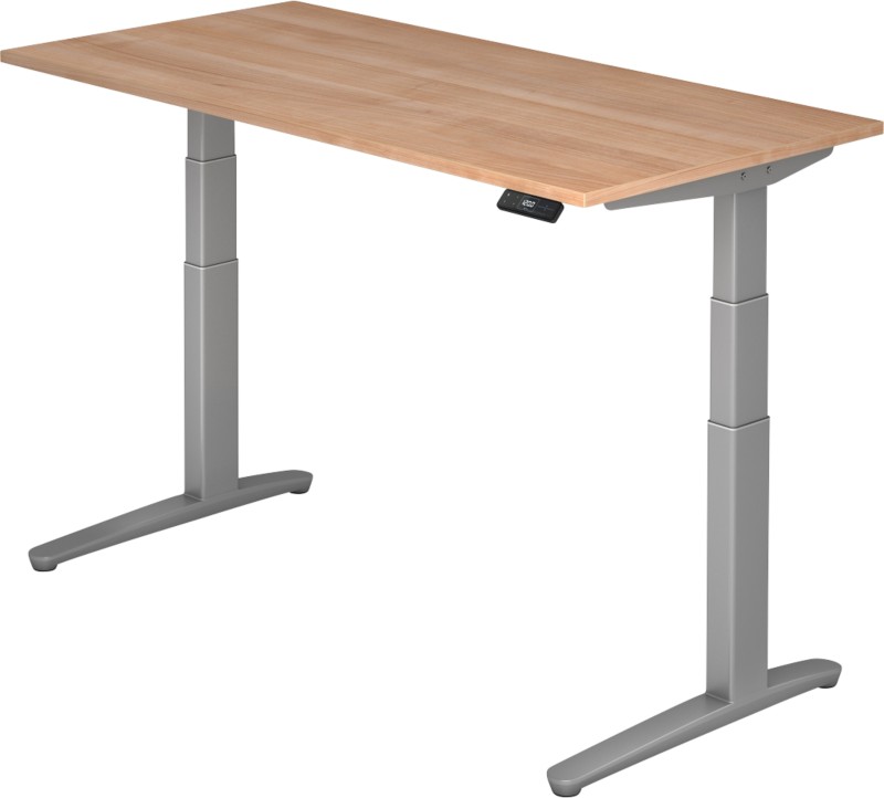 Thumbnail - Hammerbacher XBHM VXBHM Elektrisch Höhenverstellbar Sitz-Stehschreibtisch Rechteckig Walnuss C-Fuß 1.600 (B) x 800 (T) x...